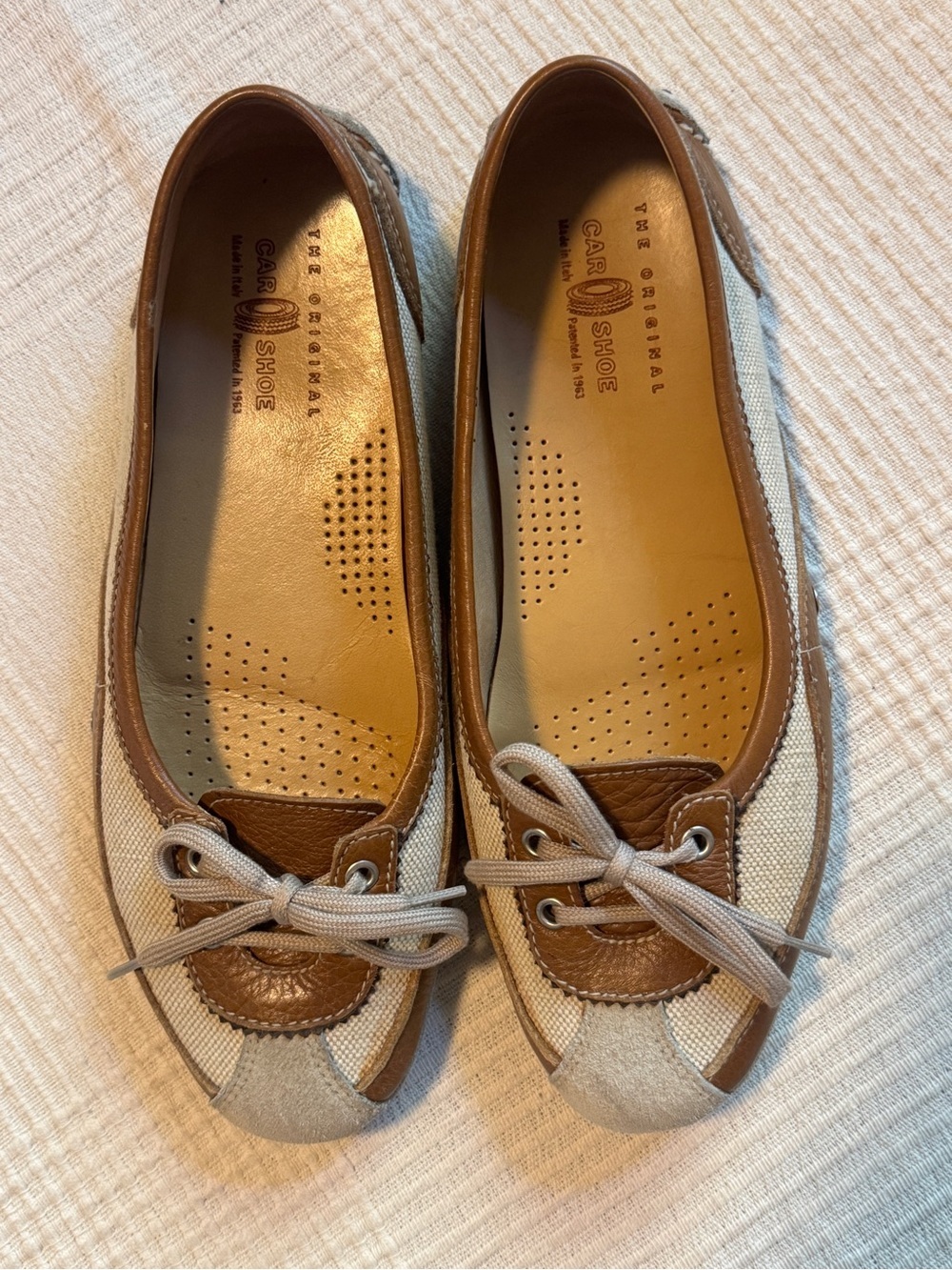 Original Car Shoe Tan & Brown Lace-Up Driving Moccasin Loafer 9.5